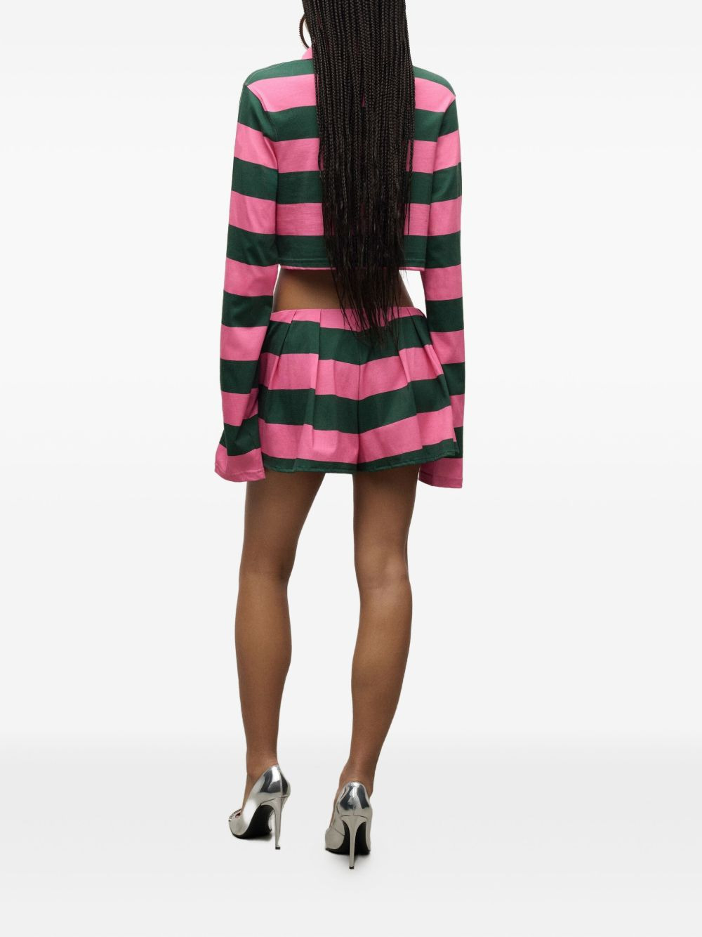 embroidered stripe cropped polo top - 3
