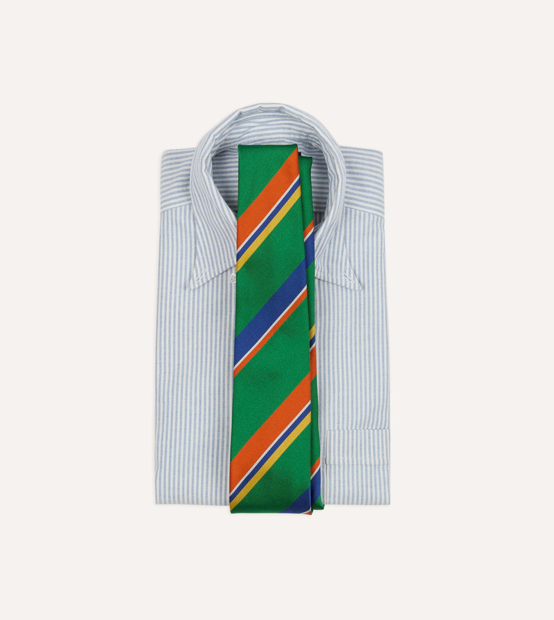 Drake's Green, Orange and Blue Multi Stripe Repp Silk Tipped Tie outlook