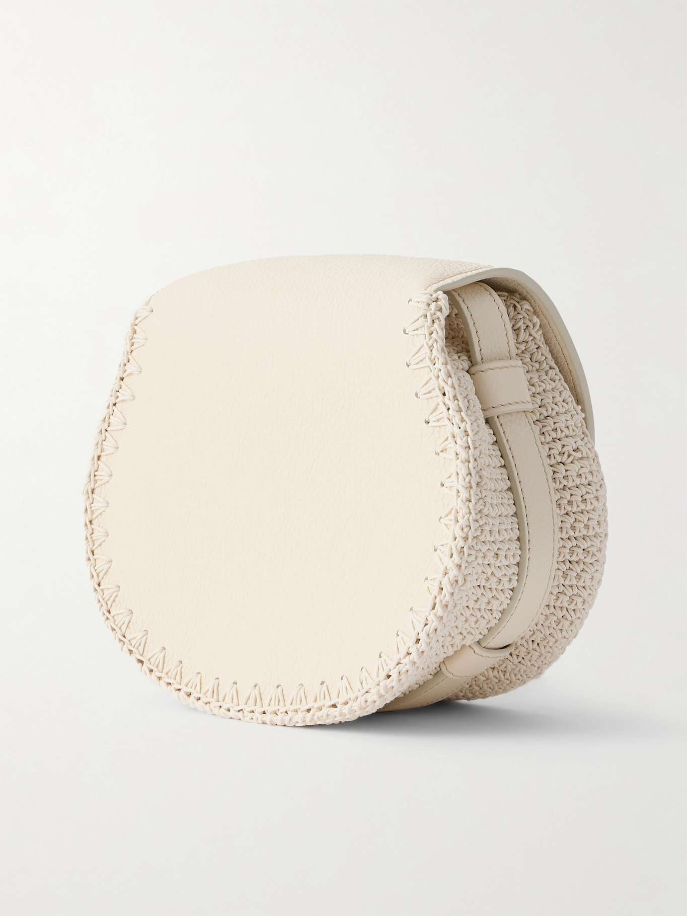 Marcie textured-leather and crocheted cotton shoulder bag Ivory - 3
