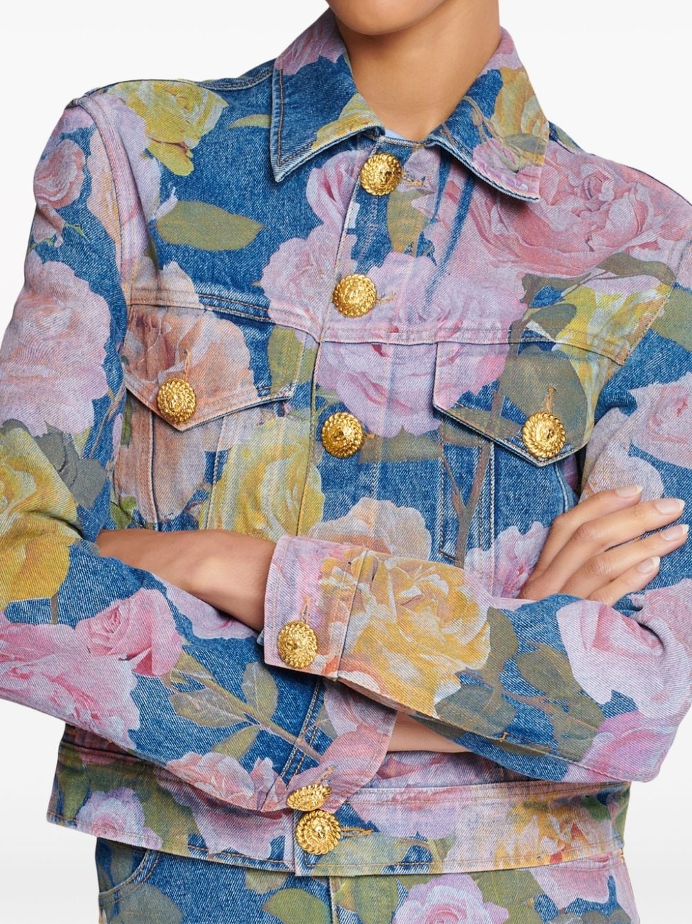 rose-print denim jacket - 6