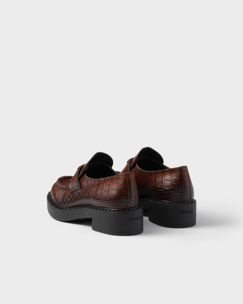 Chocolate crocodile-print leather loafers 5