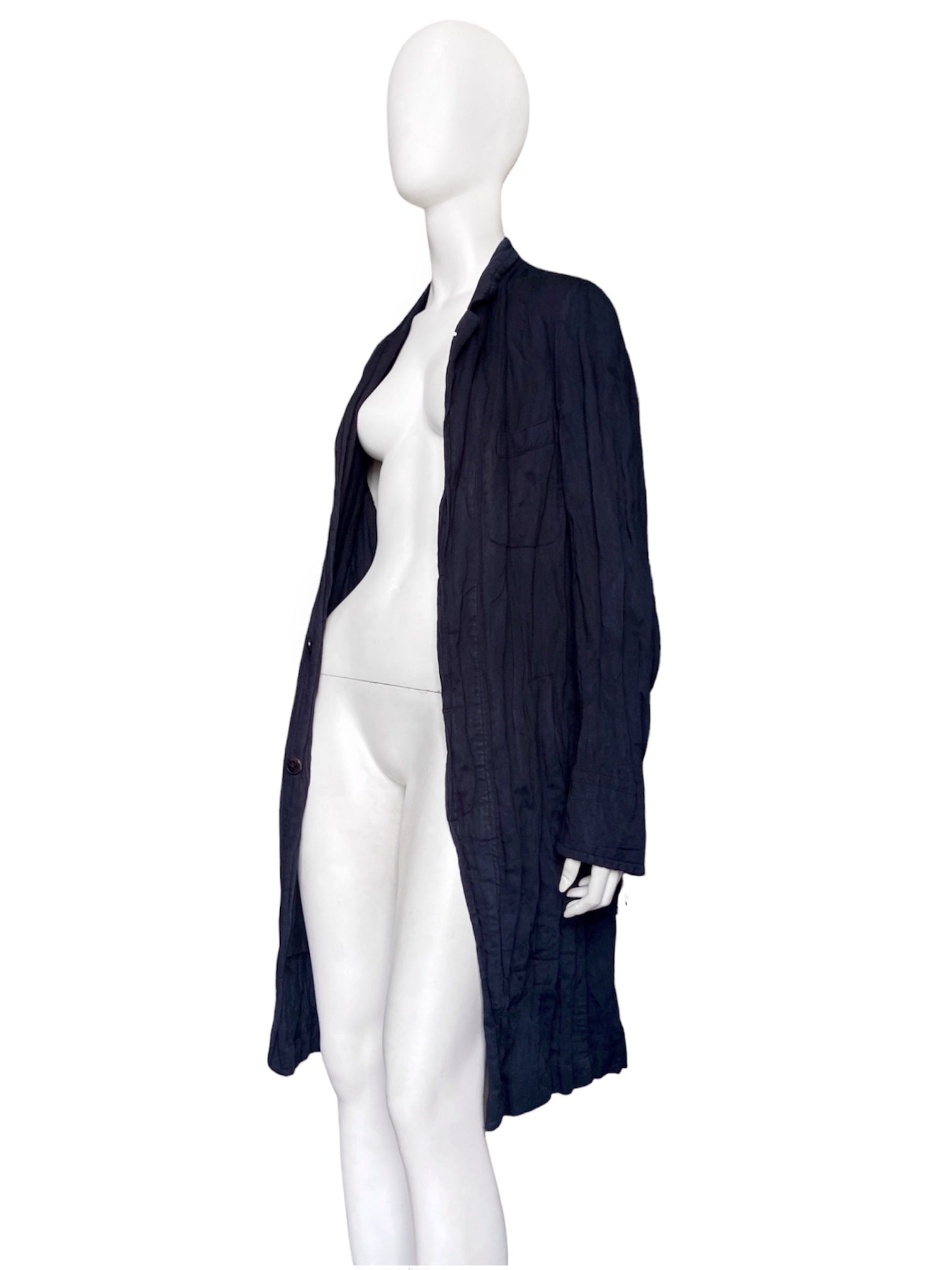 Ann Demeulemeester Spring 2006 Men’s Navy Wrinkled Coat XXS - 4