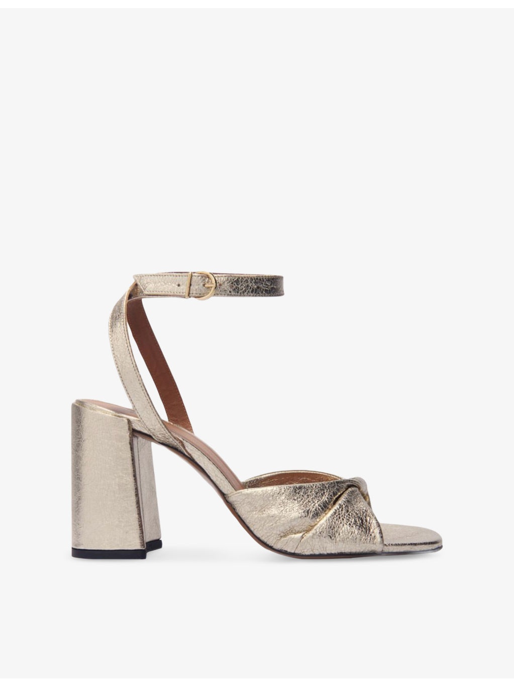 Twisted-Strap Metallic-Leather Heeled Sandals - 1