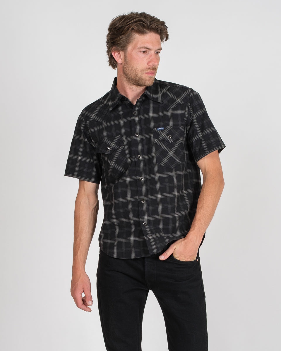 5OZ SELVEDGE SHORT SLEEVED MADRAS CHECK WESTERN SHIRT - BLACK - 2