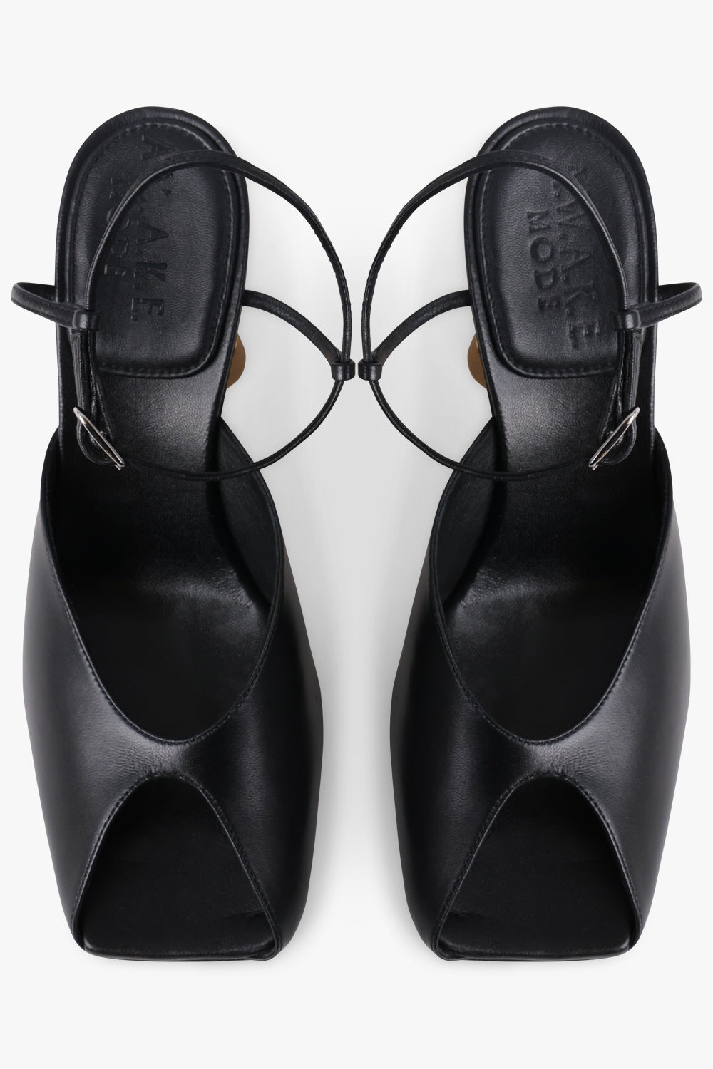 GUISTINE OPEN SQUARE TOE CURVED 90MM HEEL | BLACK/GOLD - 5