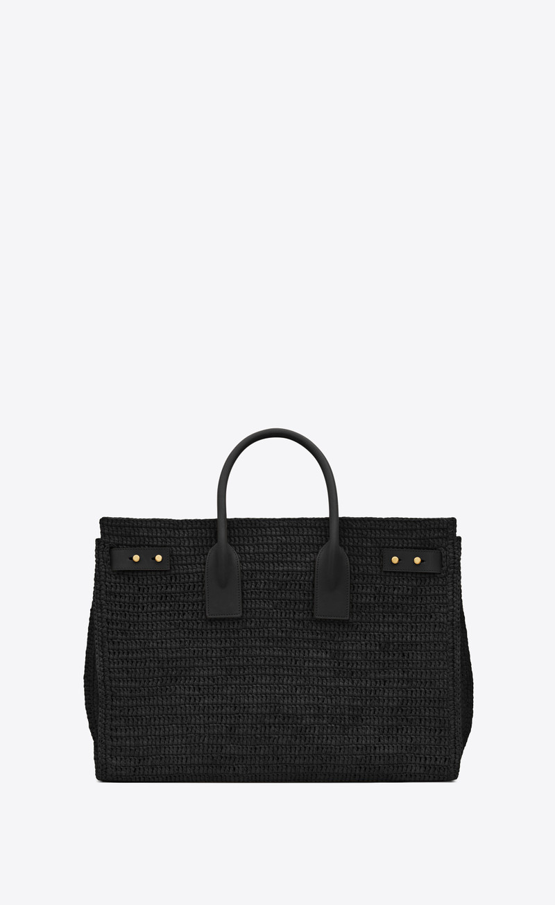 SAINT LAURENT sac de jour medium supple in raffia and vegetable-tanned leather outlook