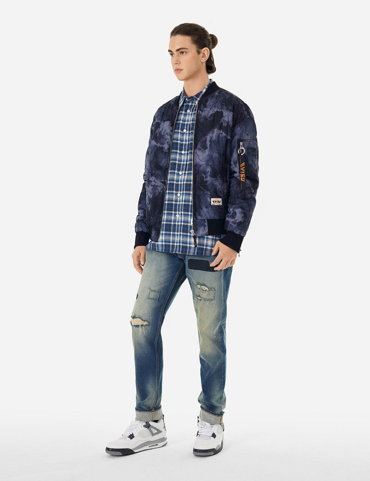 ALLOVER SEAGULL EMBROIDERY TIE-DYE LOOSE FIT PADDED BOMBER JACKET - 11