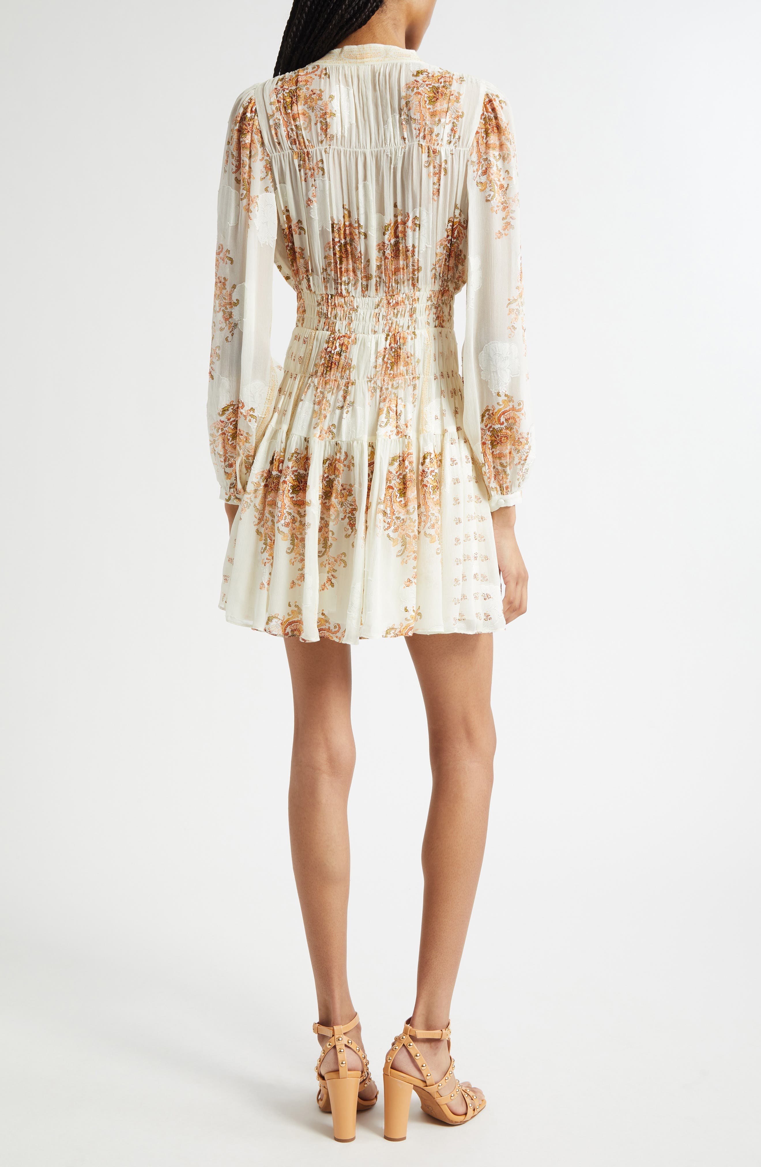 Ulla Johnson Maris Mixed Print Long Sleeve Silk A-Line Dress in Alabaster at Nordstrom - 2