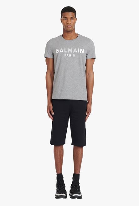 Heather gray eco-designed cotton T-shirt with silver Balmain Paris logo - 4