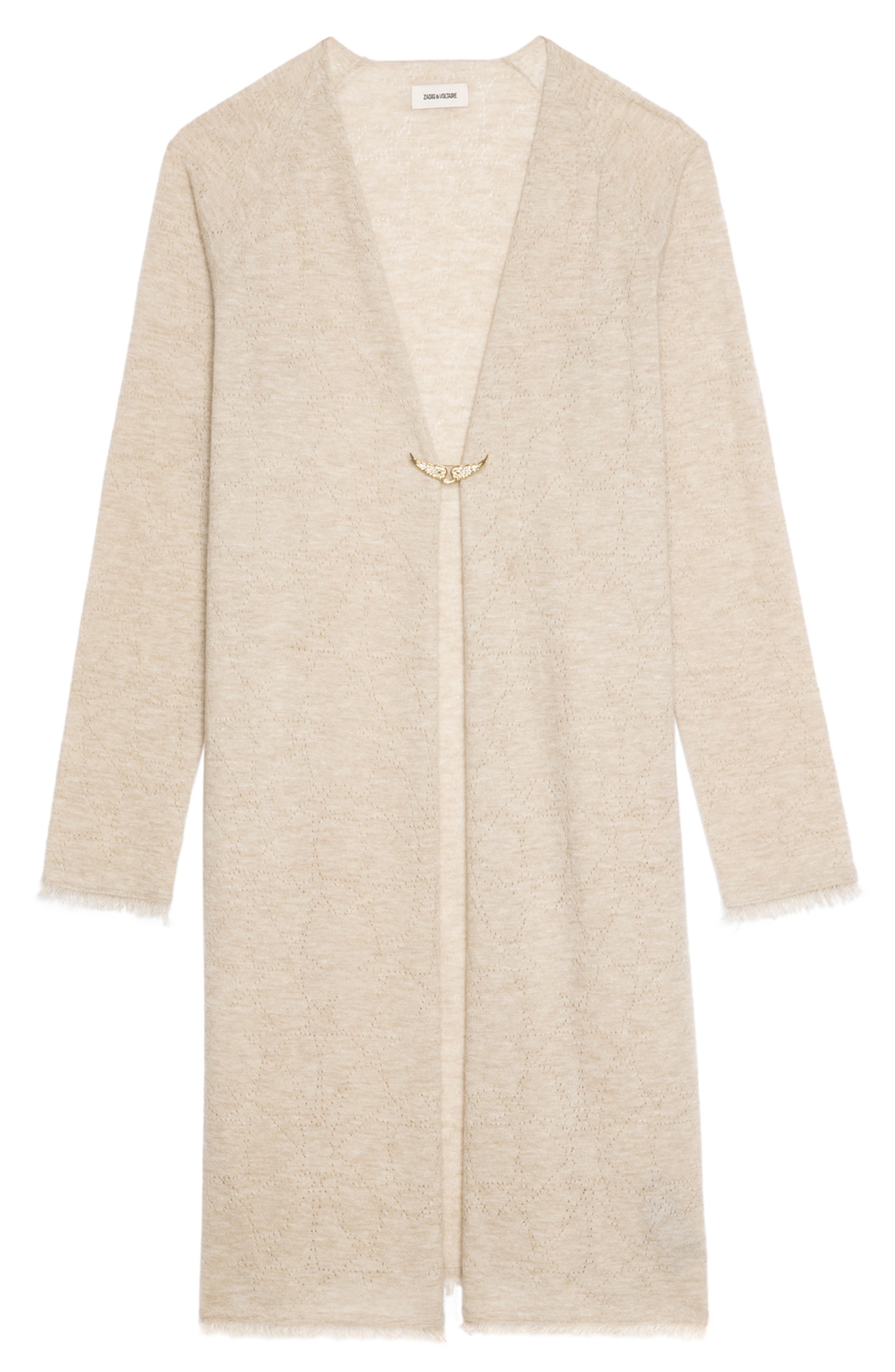 Zadig & Voltaire Pointelle Stars Fray Cashmere Cardigan in Cream at Nordstrom - 5