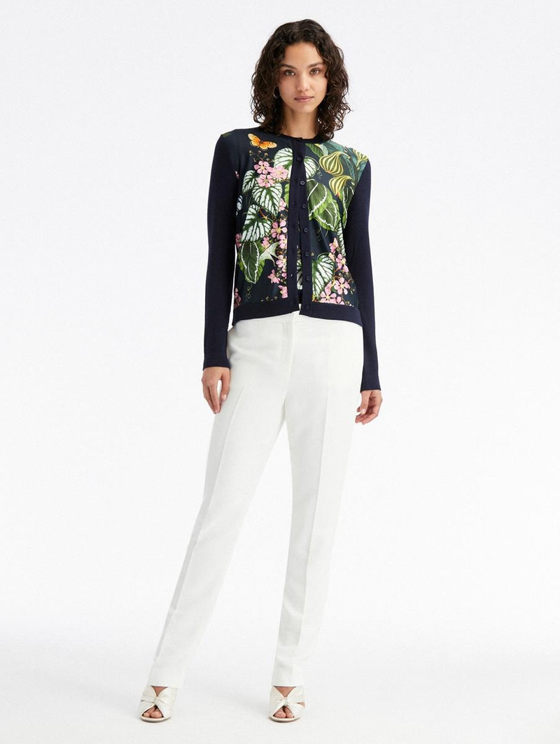 Oscar de la Renta MIXED BOTANICAL JERSEY INSET CARDIGAN outlook