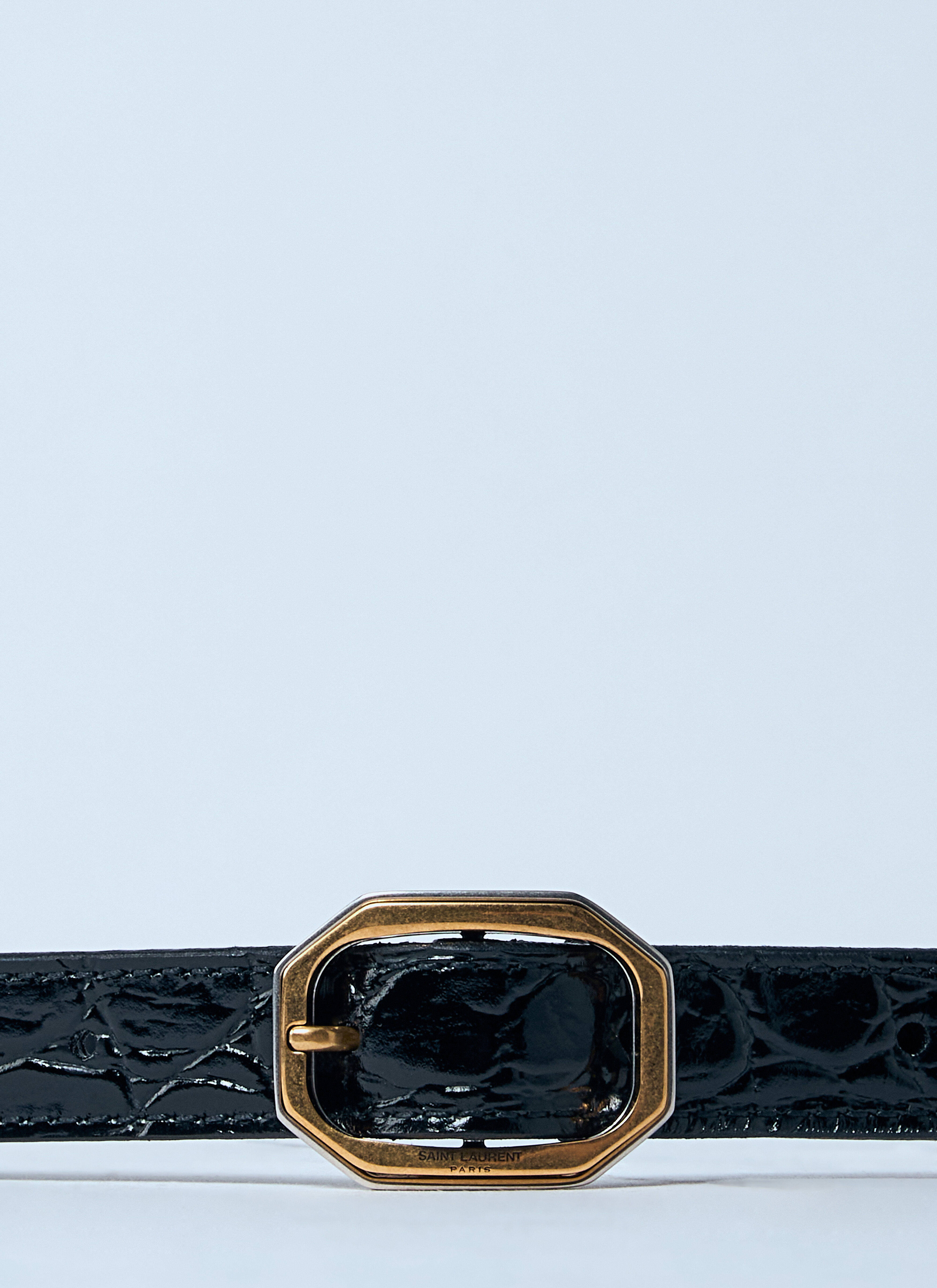 Crocodile-Embossed Frame Thin Belt - 2
