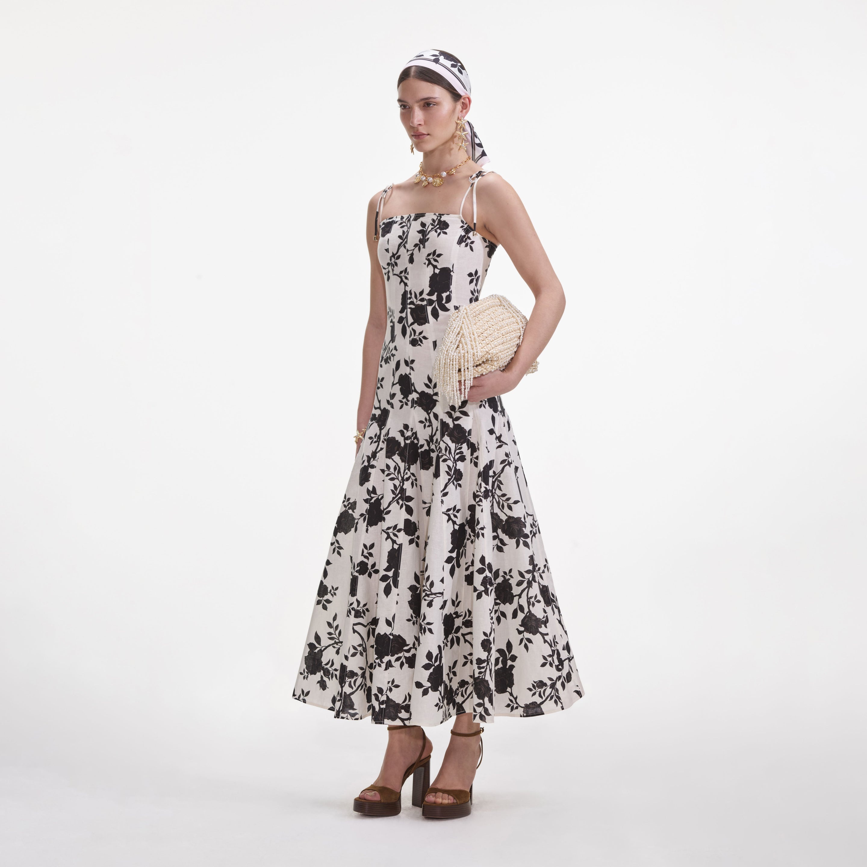 Floral Print Linen Midi Dress - 2