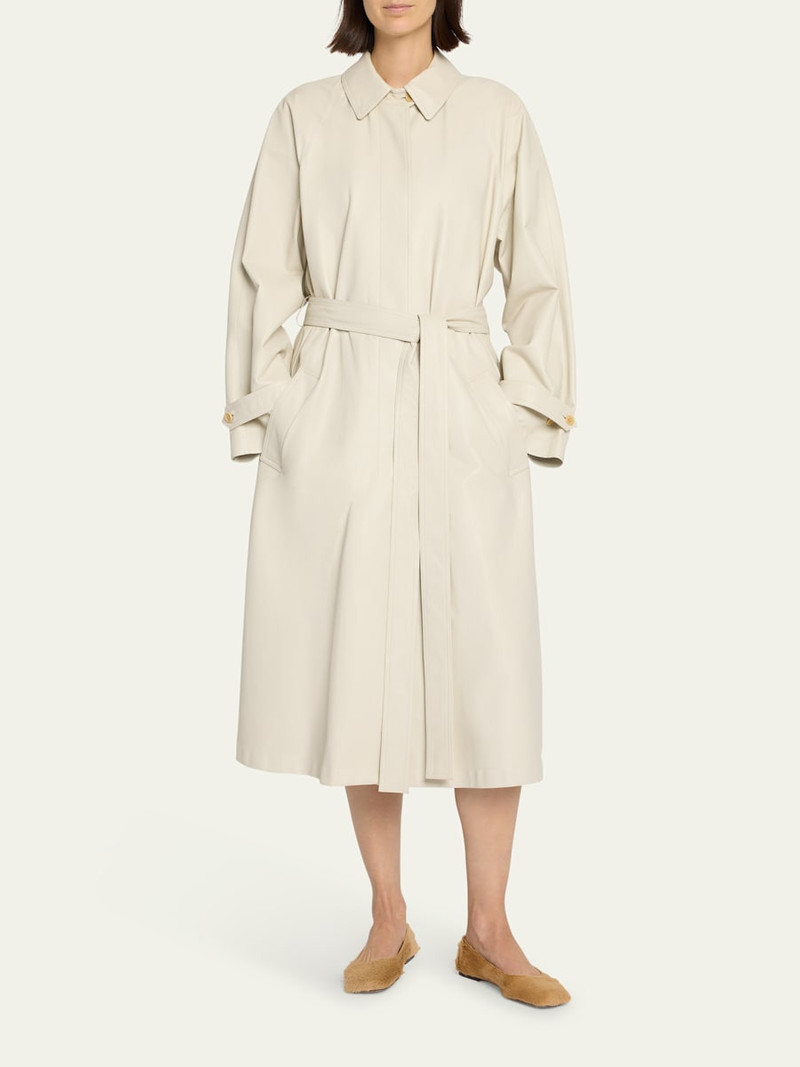 The Row Ryota Belted Leather Trench Coat outlook
