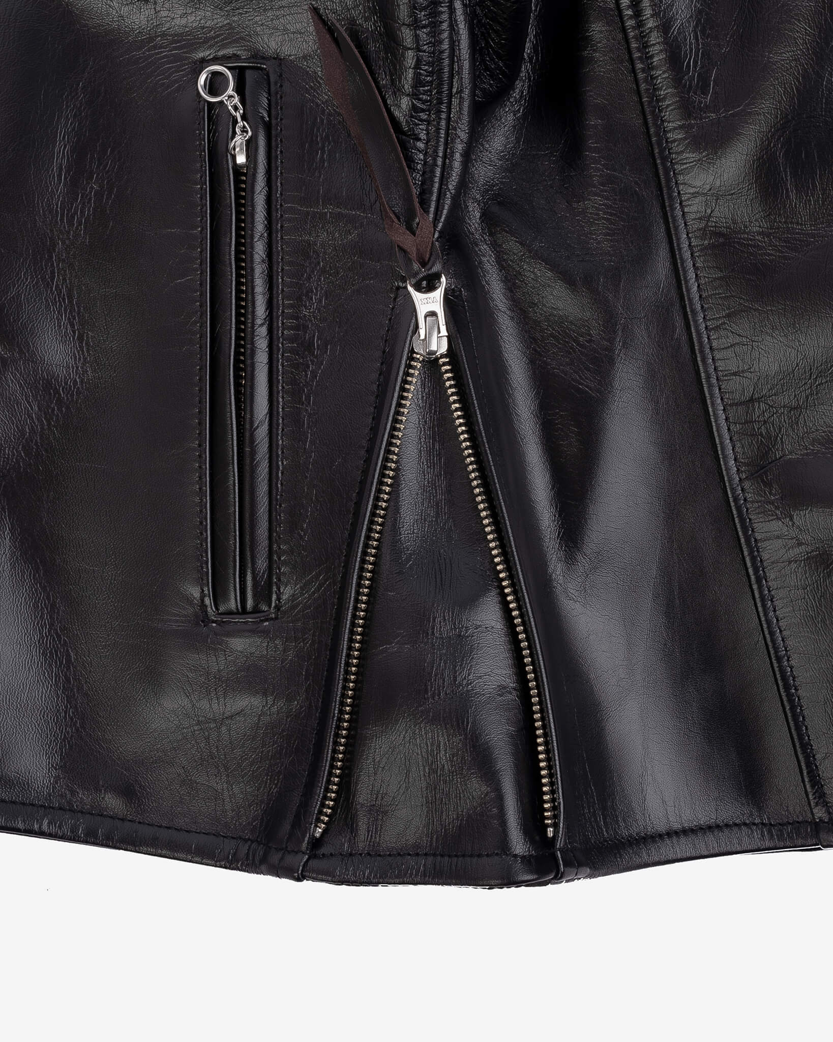 IHJ-54-BLK Japanese Horsehide Rider’s Jacket with Collar - Black (Tea-Core Dyed) - 17