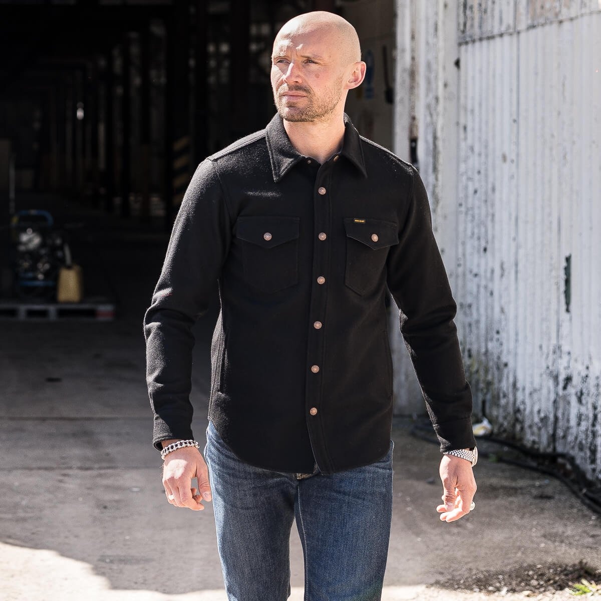 IHSH-306-BLK Melton Wool C.P.O Shirt - Black - 4