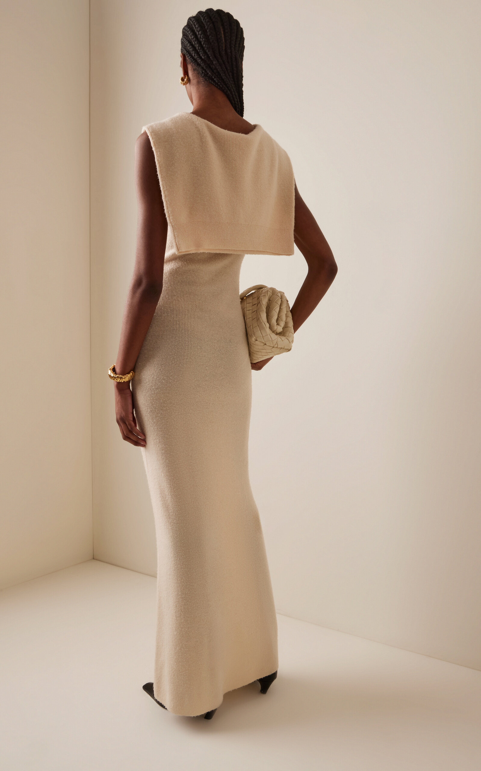 Vao Wrap-Effect Wool-Blend Maxi Dress ivory - 4