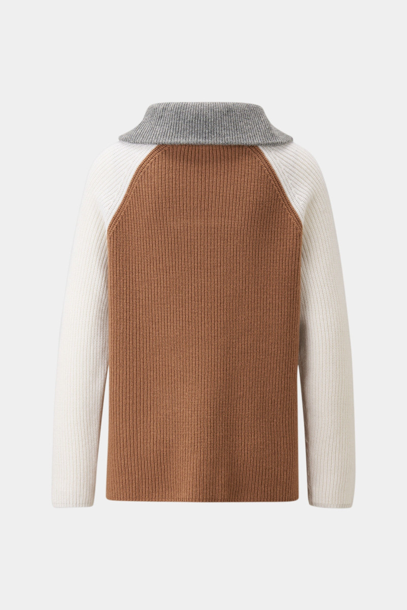 Letizia half-zippered knit sweater in Gray/Cream/Camel 5