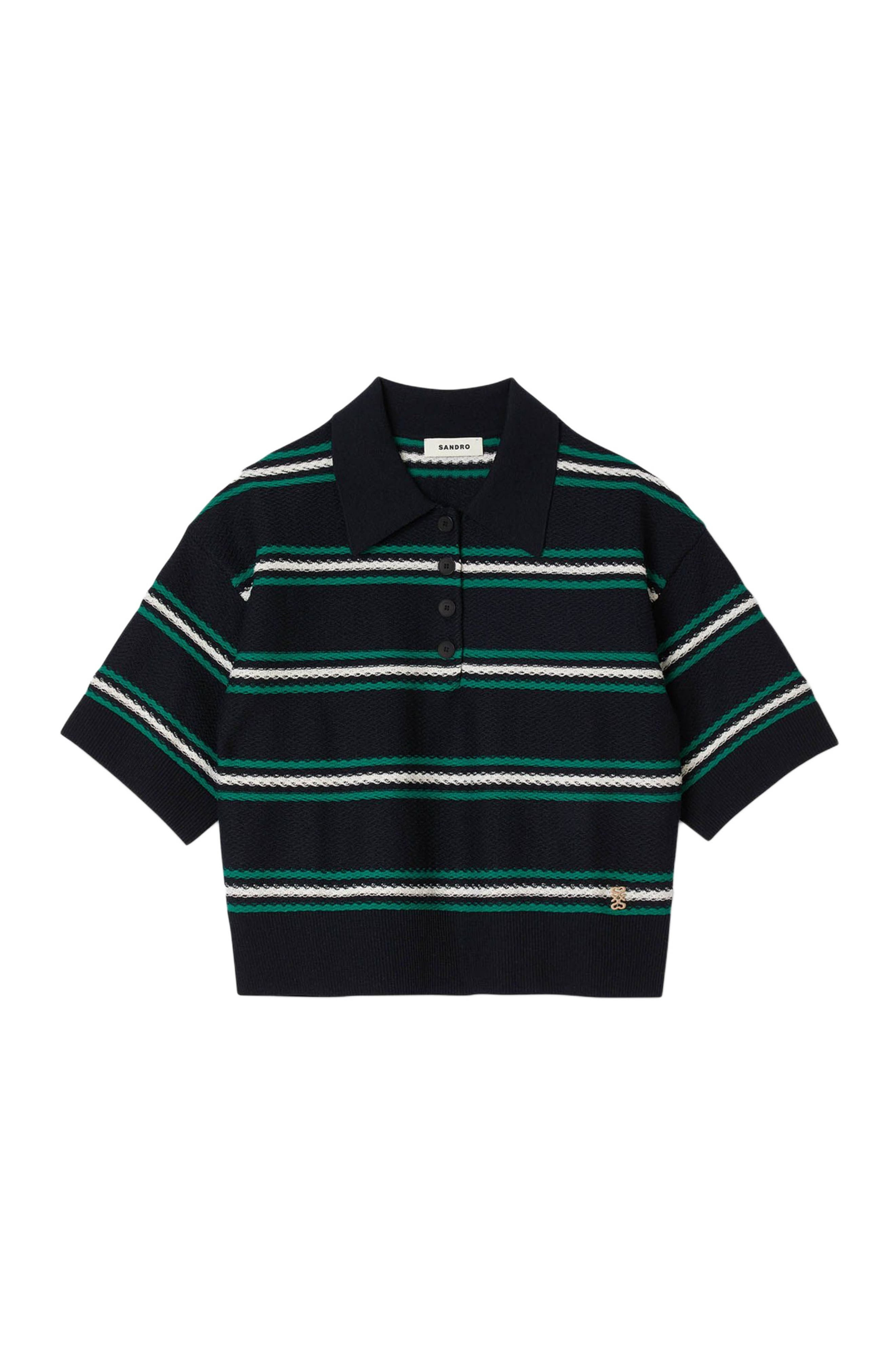SANDRO Polo-neck striped sweater in Navy Blue at Nordstrom - 5