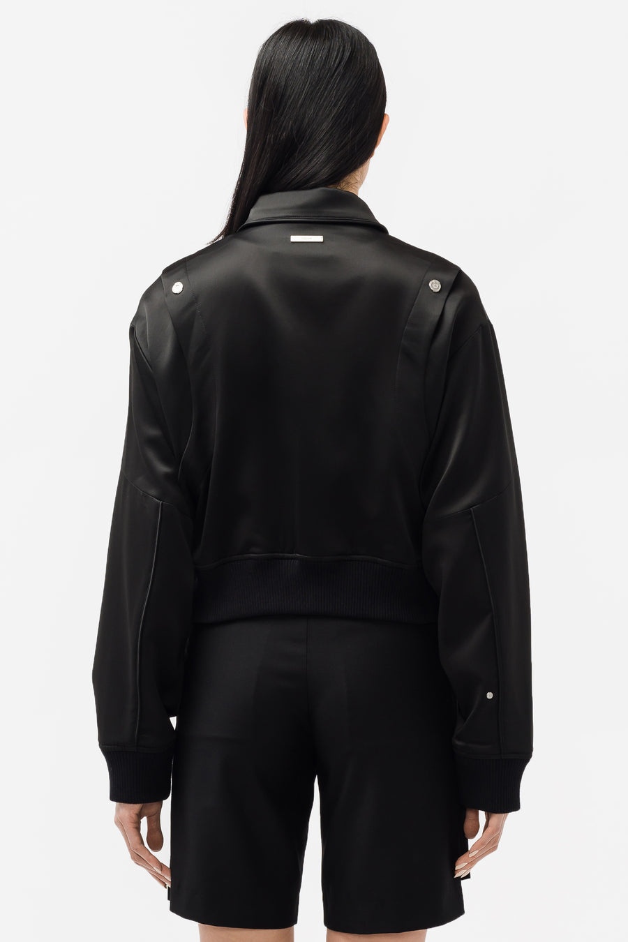 Streamline Arch Panelled Bomber Jacket in Black - 3