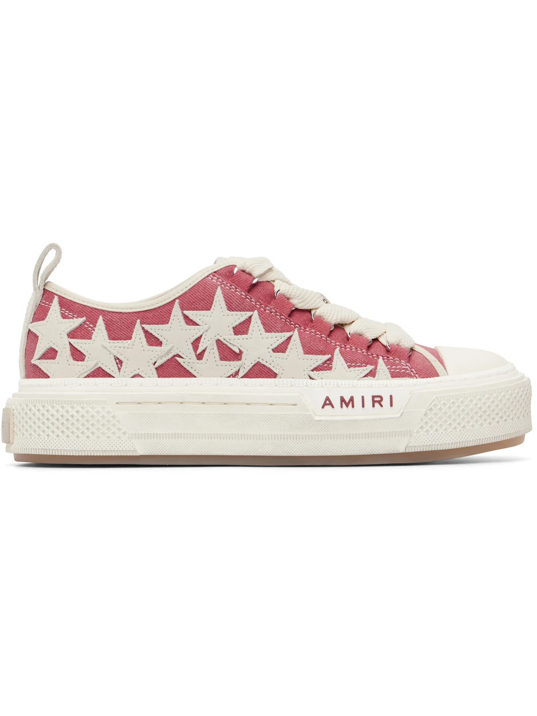 Red Distressed Stars Court Low Sneakers - 1