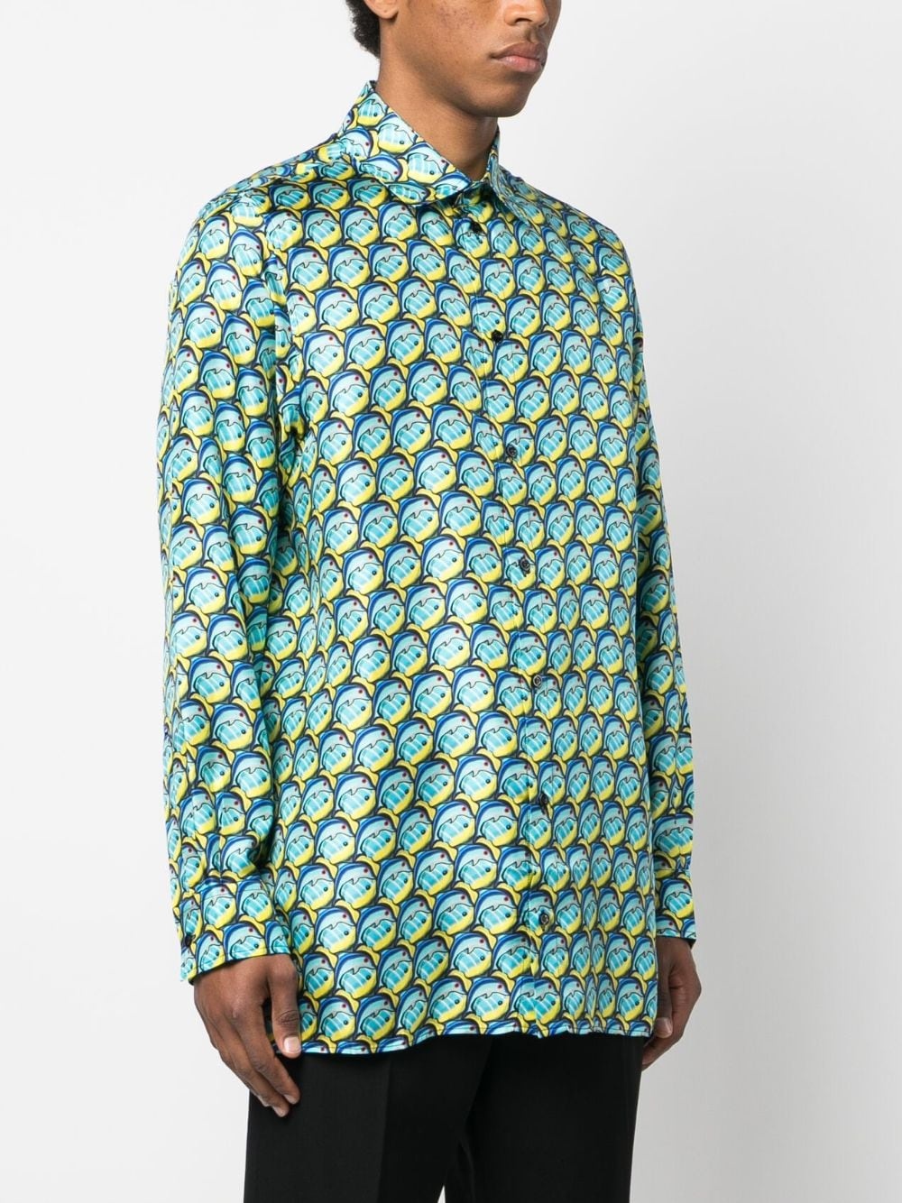 graphic-print satin-finish shirt - 3