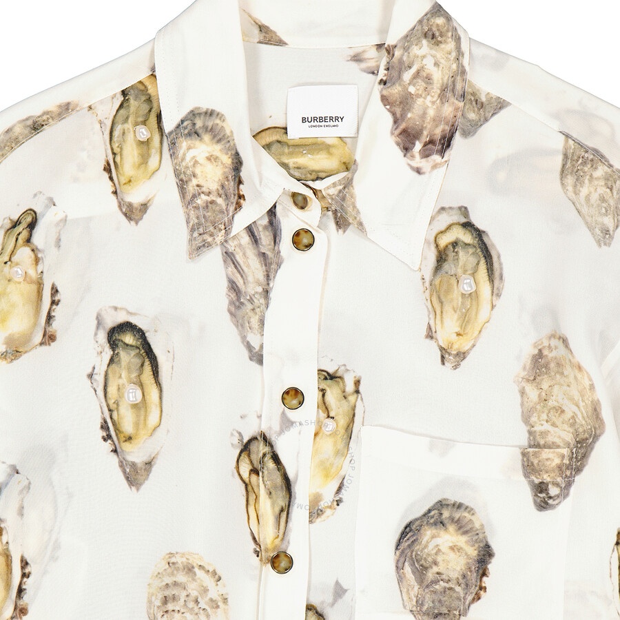 Burberry Ladies Oyster- Print Pearl- Embellished Shirt - 7