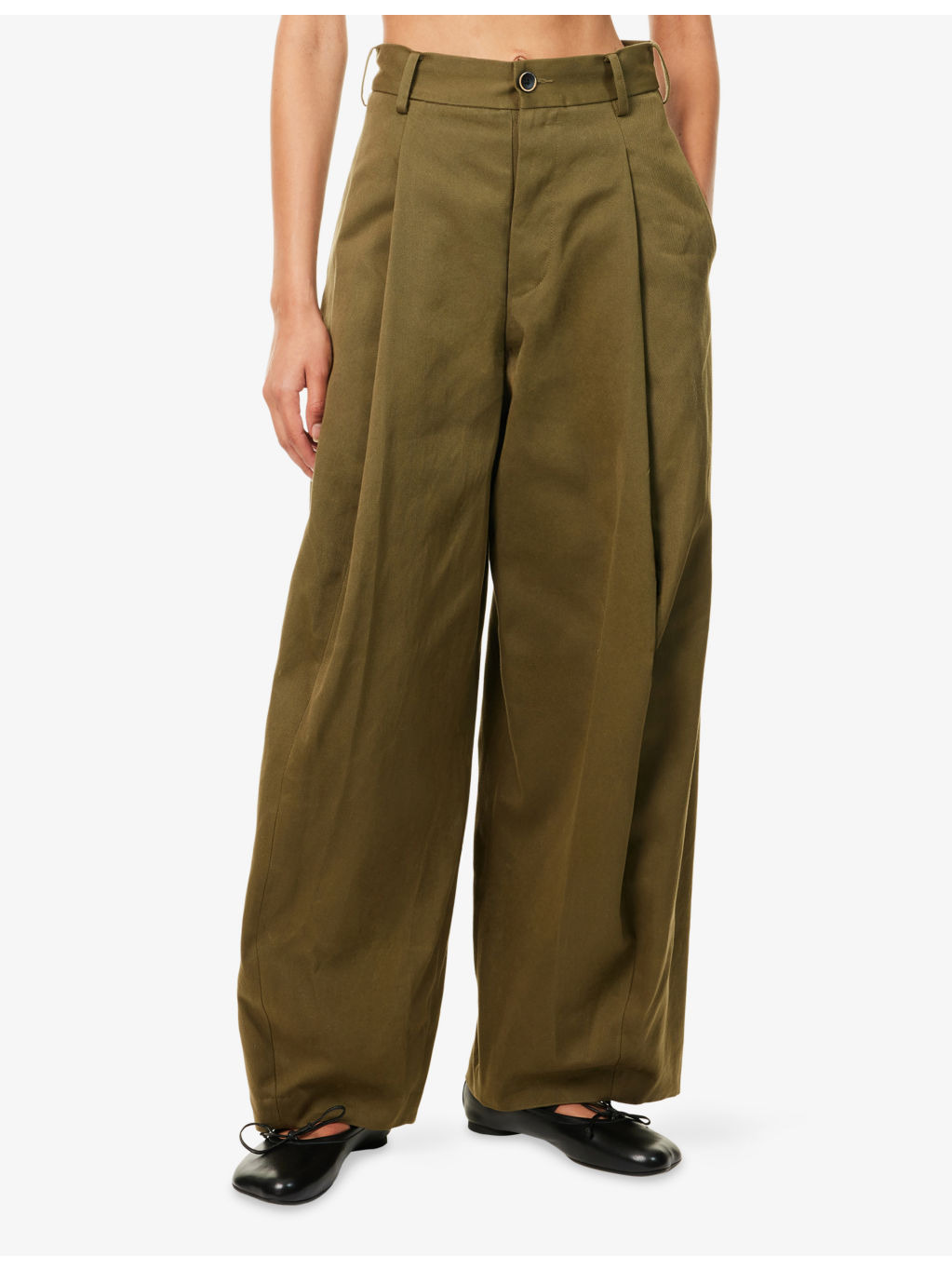 Pleated Wide-Leg Cotton Trousers - 3
