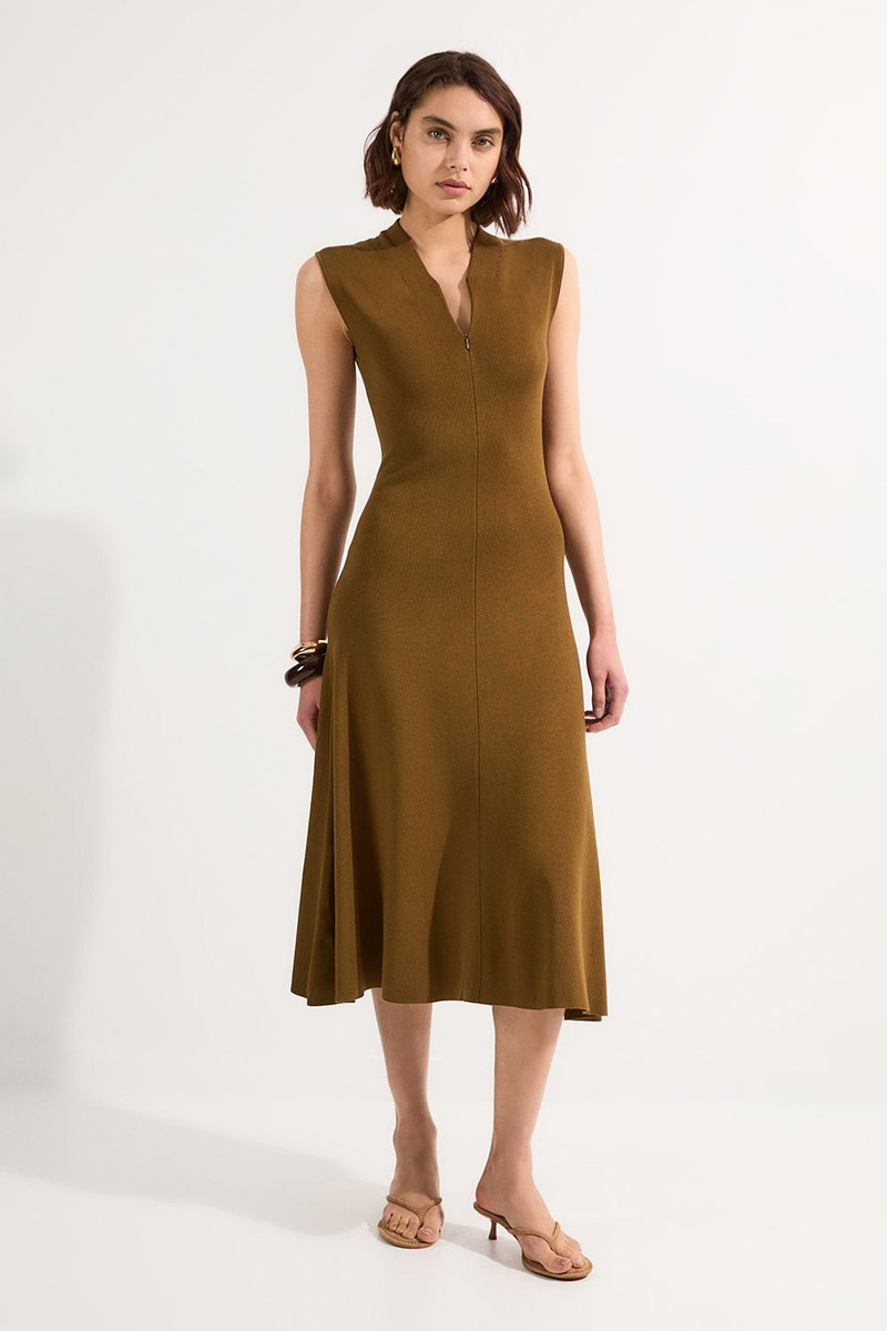 Viscose Blend Zip Front Sleeveless Knitted Midi Dress 1