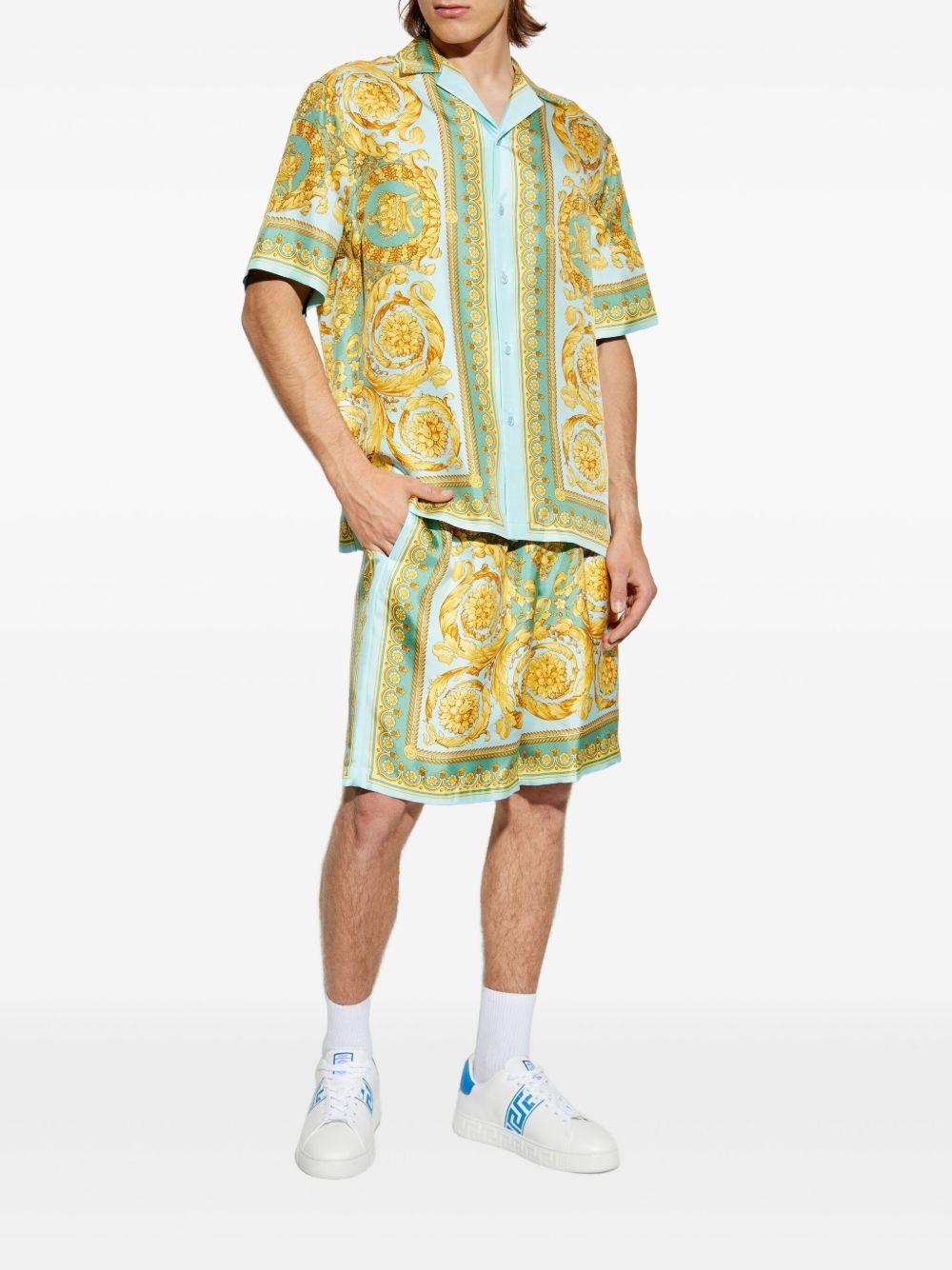 Barocco-print silk shorts - 2