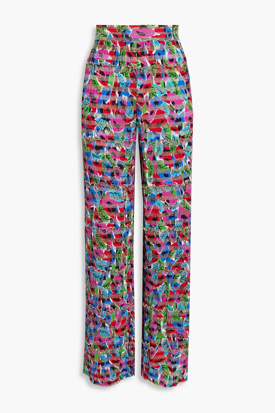 Metallic printed cotton-blend wide-leg pants - 1