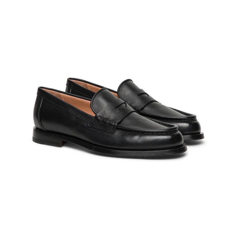 Santoni Women's black leather penny loafer outlook