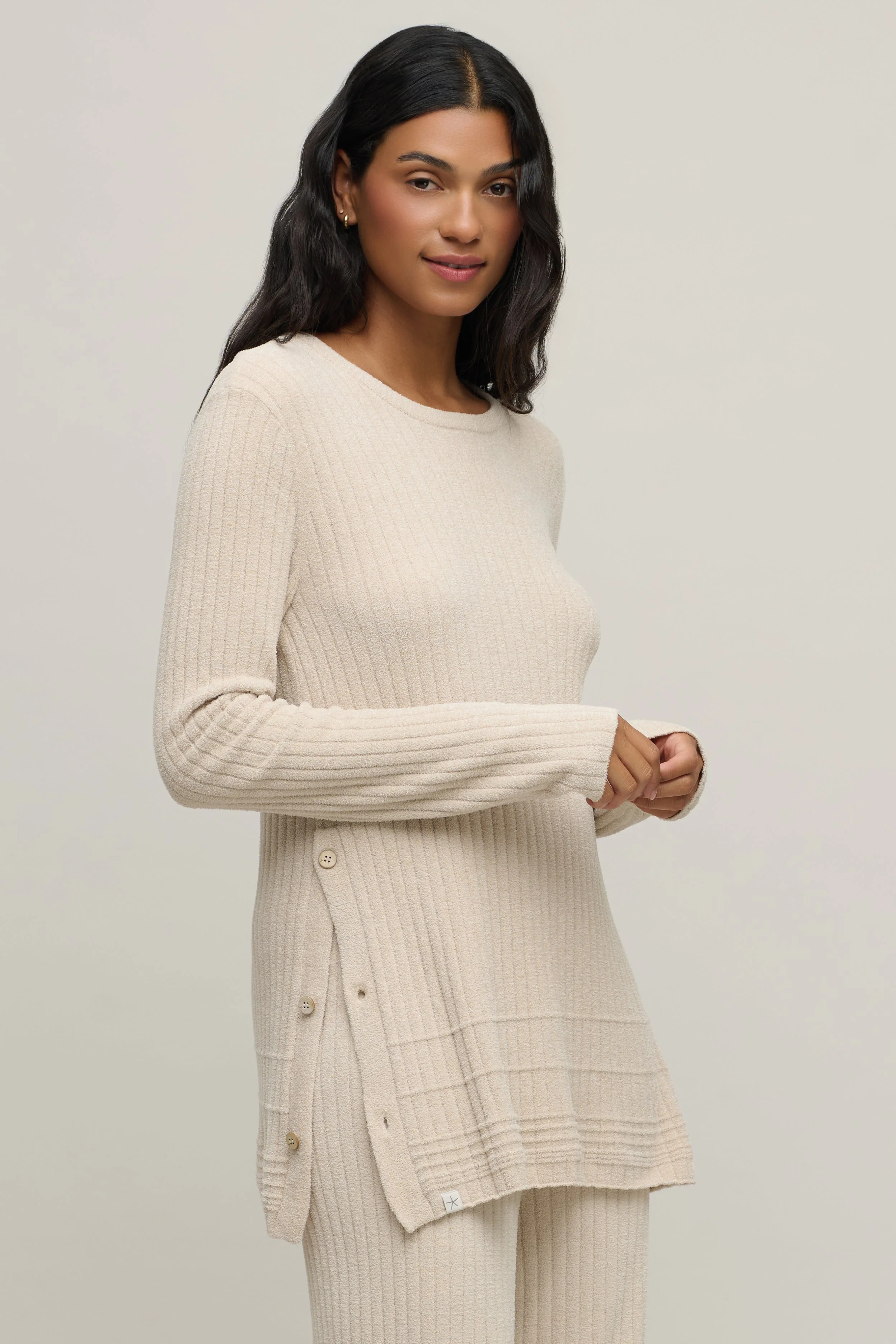 CozyChic Ultra Lite® Textured Rib Pullover with Buttons - 1