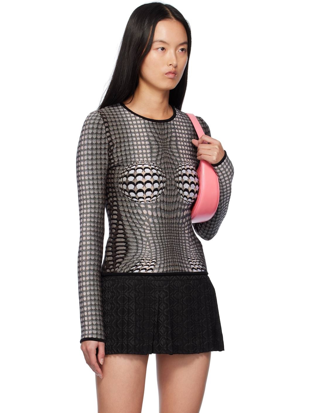 Gray Moon Skin Jacquard Knit Fitted Sweater - 2