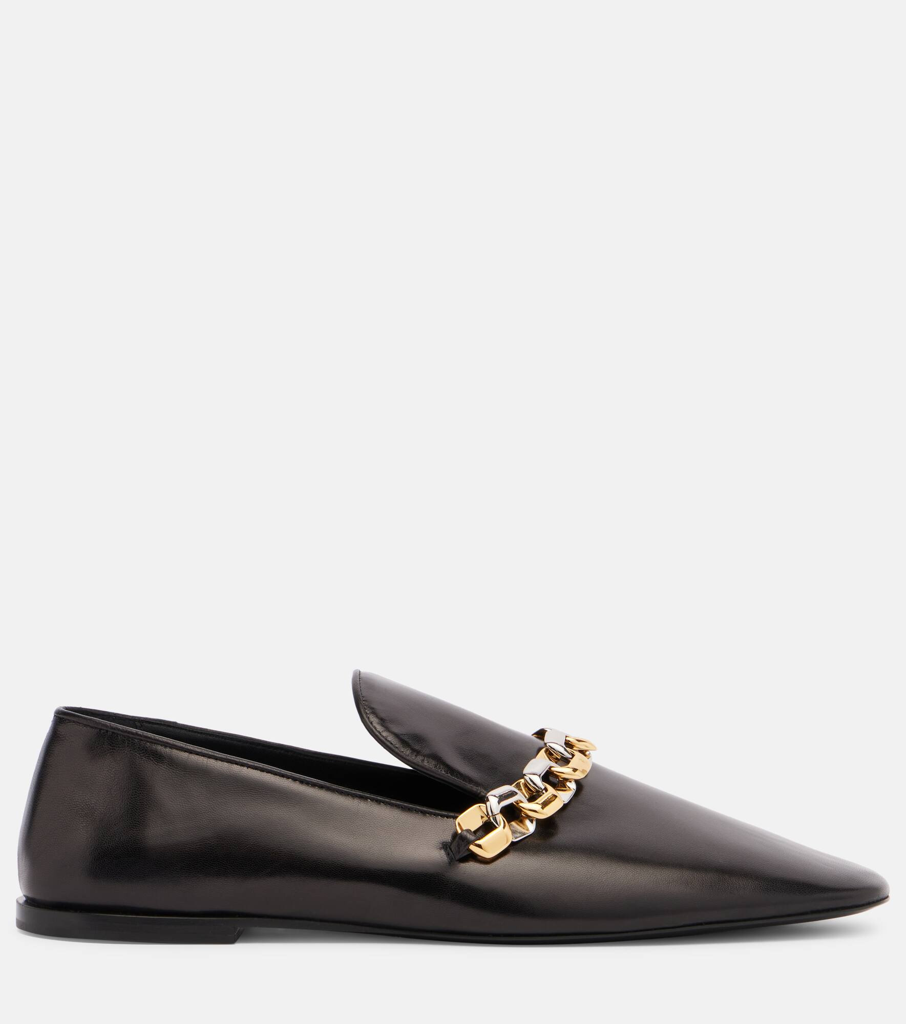 Chain-detail leather loafers - 4