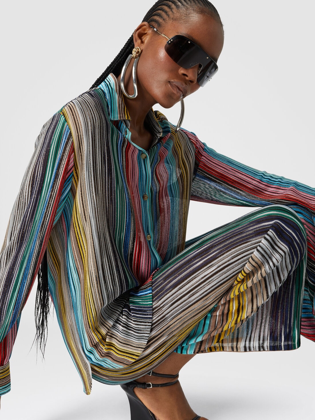 Slub ribbed knit trousers with sequins - 4