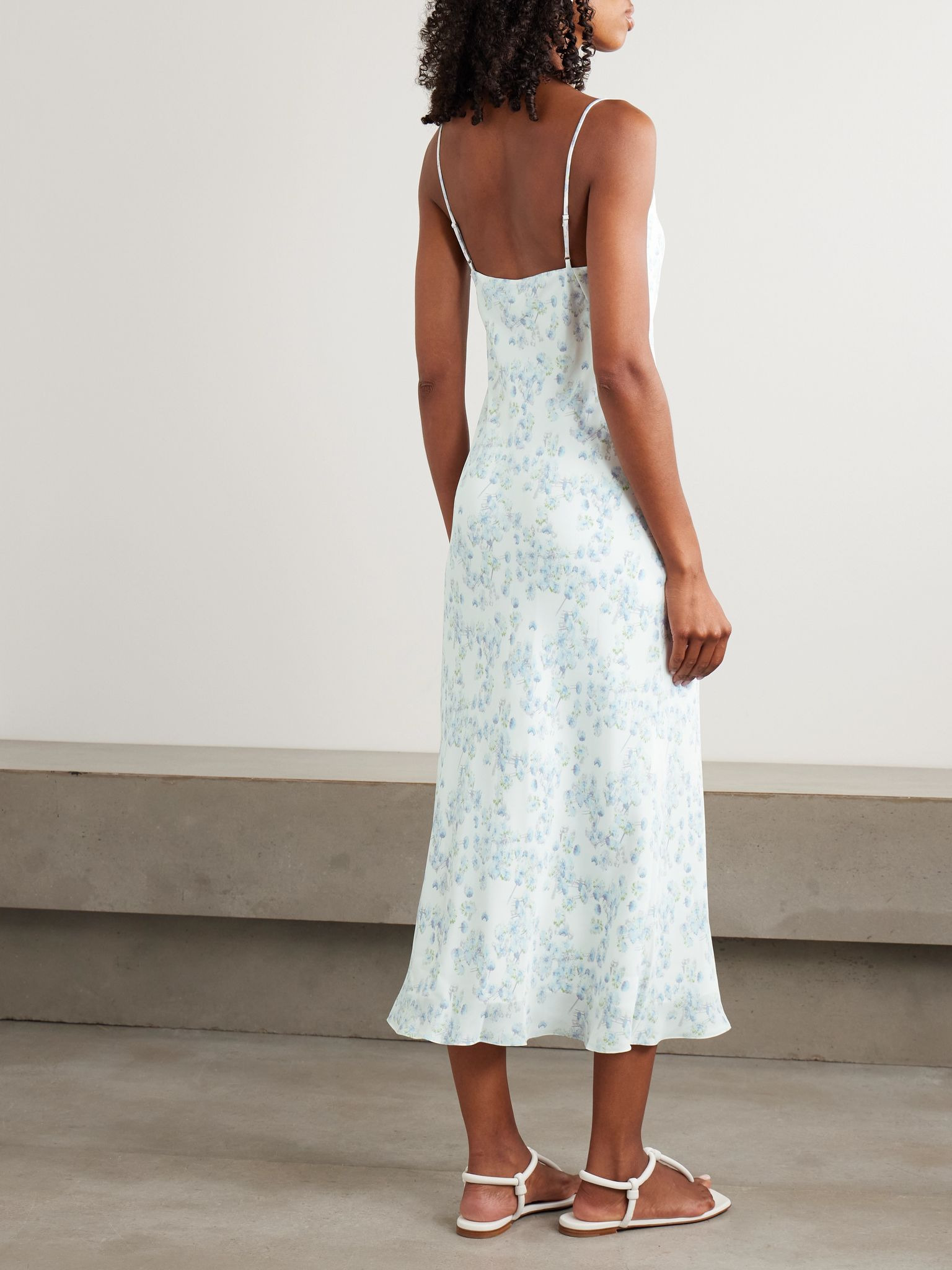 Floral-print satin midi dress White - 3
