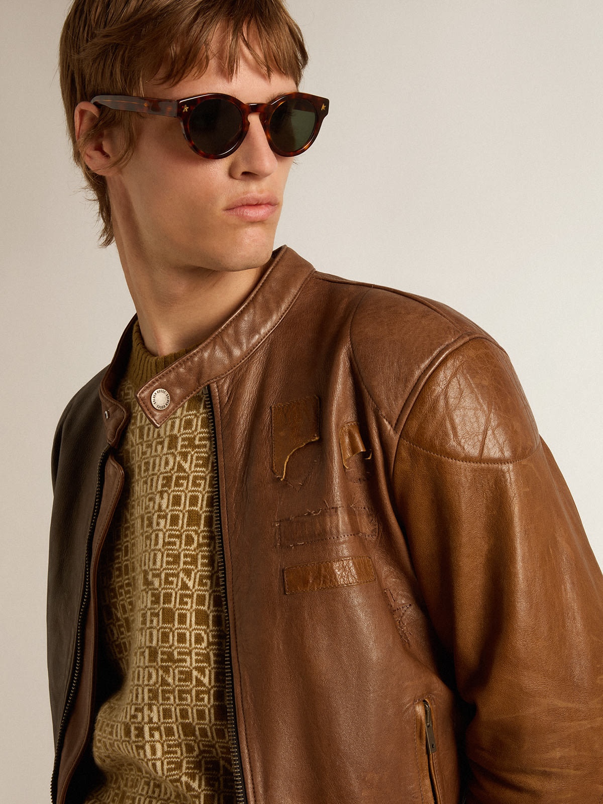 Biker-inspired brown nappa leather jacket - 2