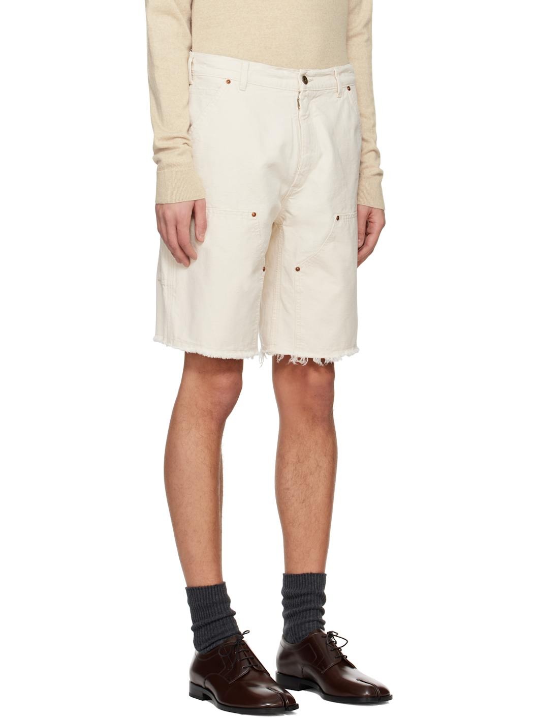 Beige Stud Denim Shorts - 2