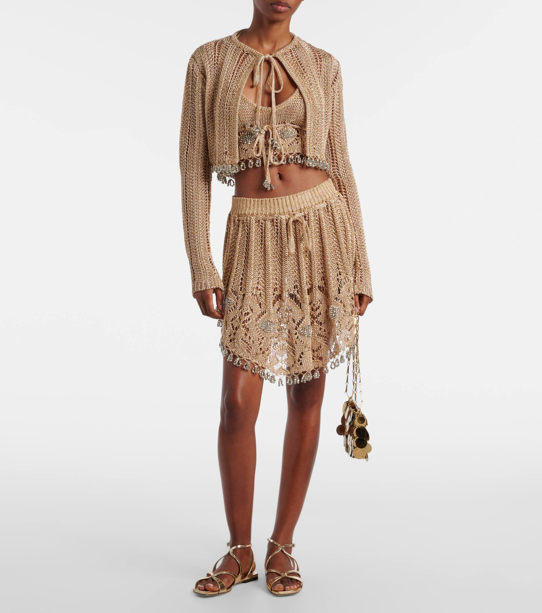 Crochet embellished cropped cardigan - 2