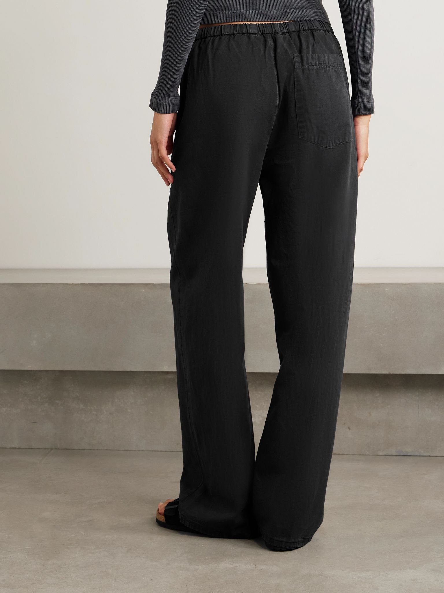Aurora cotton and linen-blend wide-leg pants Black - 4