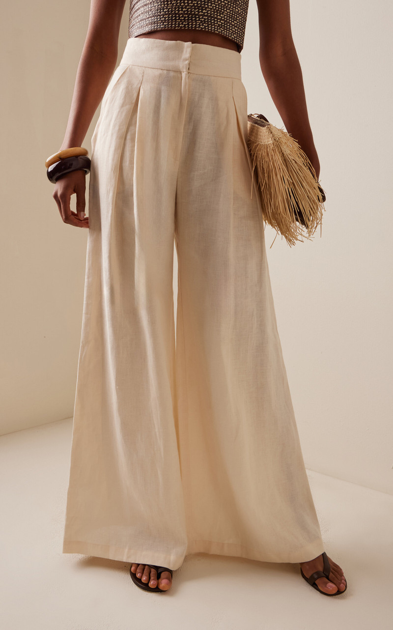 Desperte Pleated Linen Wide-Leg Pants neutral 3