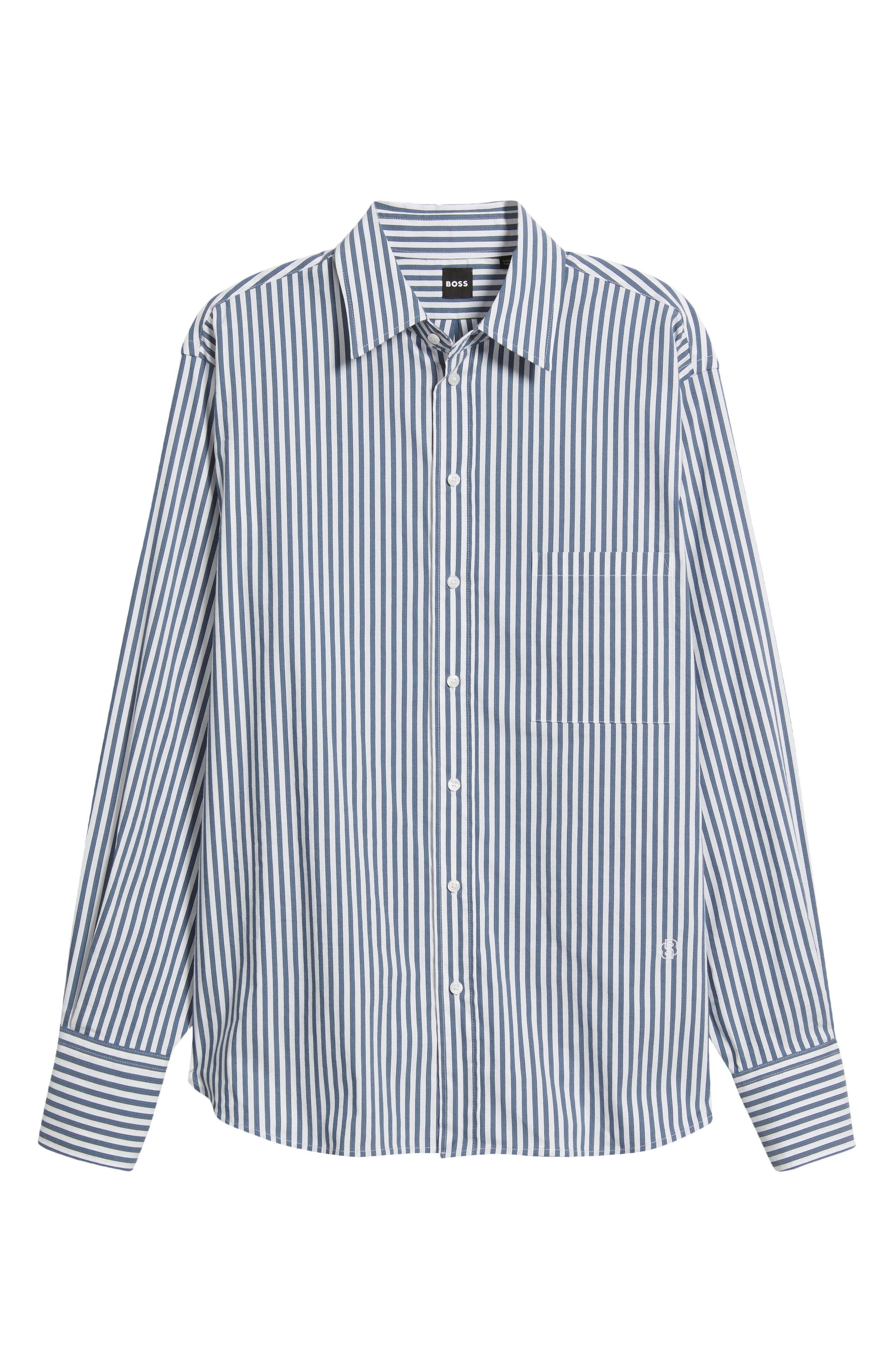 BOSS Saturday Stripe Woven Shirt in Tanzanite Stripe at Nordstrom - 5