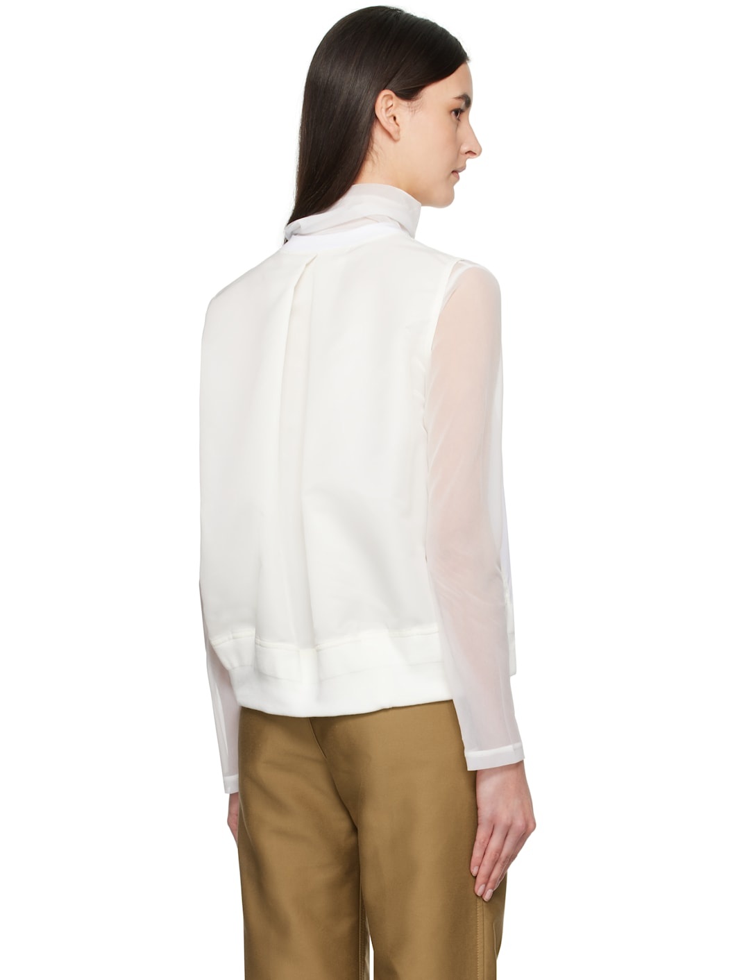 White Nylon Twill Mix Cotton Jersey Tank Top - 3