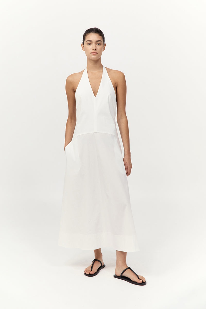 Halter Plunge Dress - White - 6