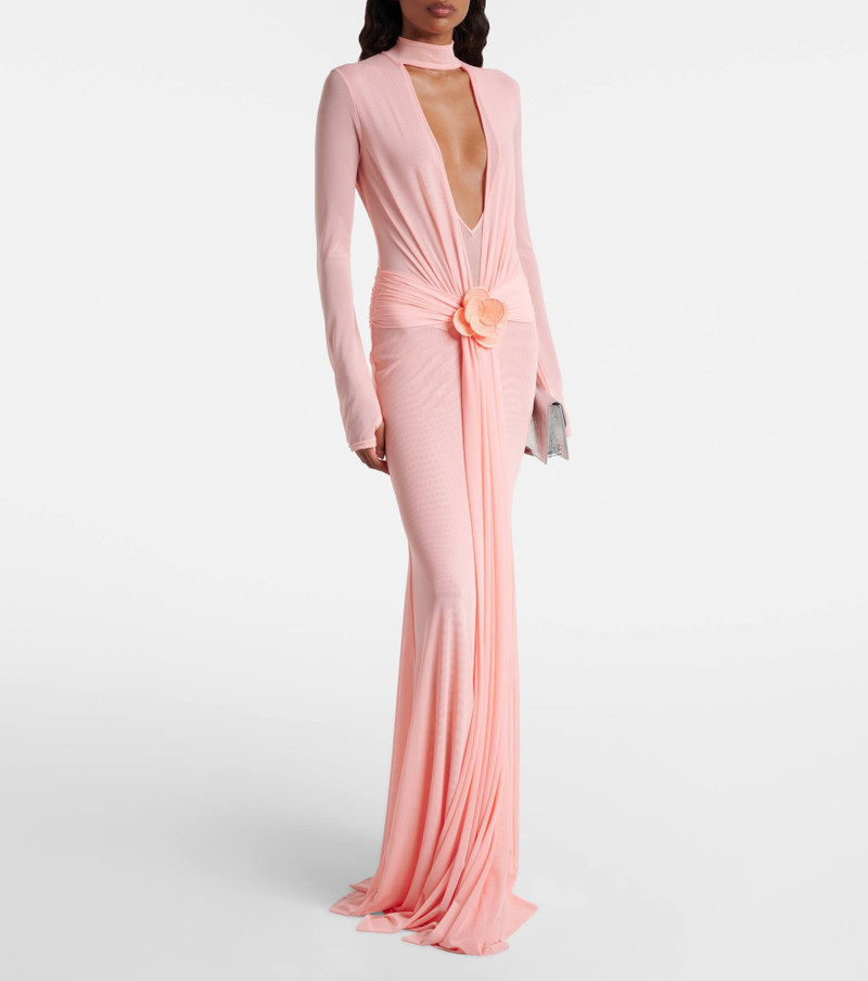 David Koma Draped floral-appliqué mesh gown outlook