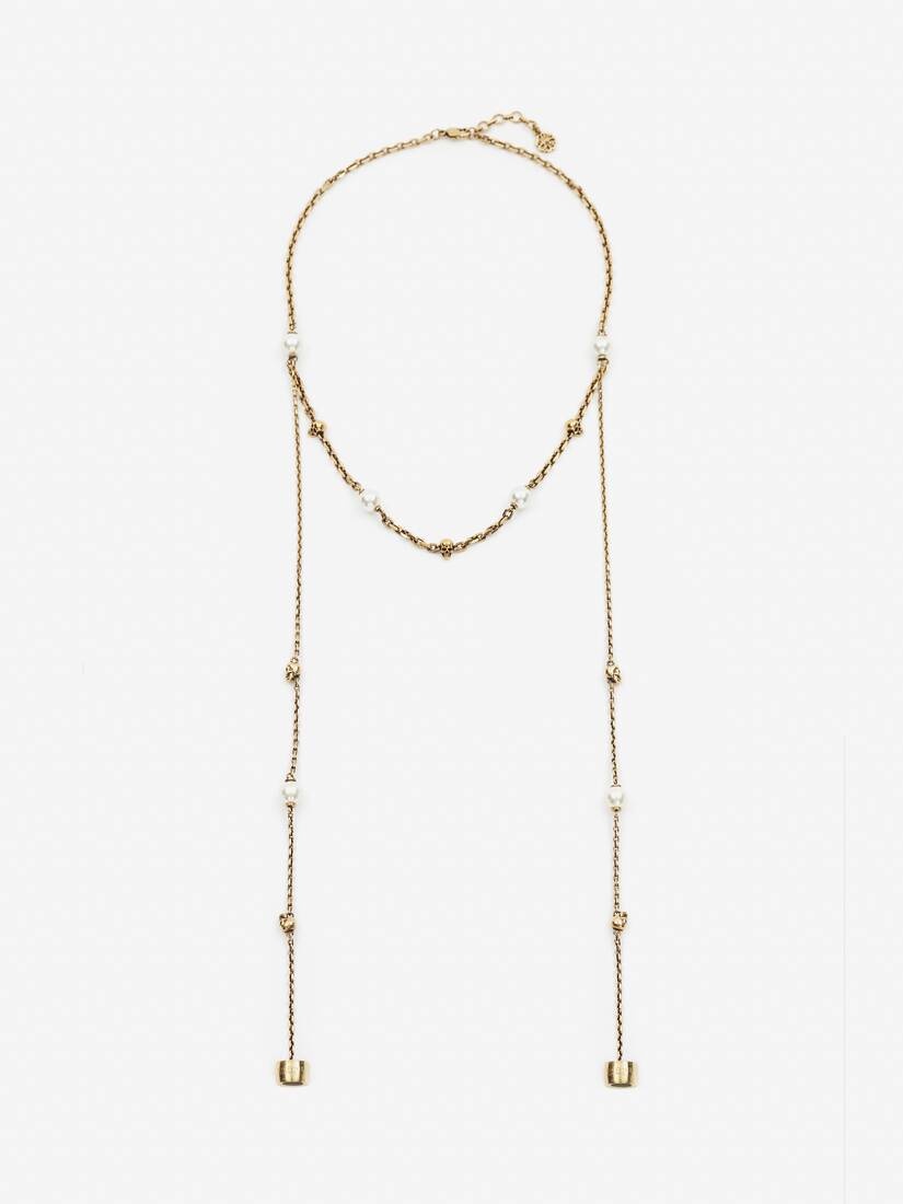 Women's Pearl Skull Chain Necklace For Airpods in Antique Gold - 1