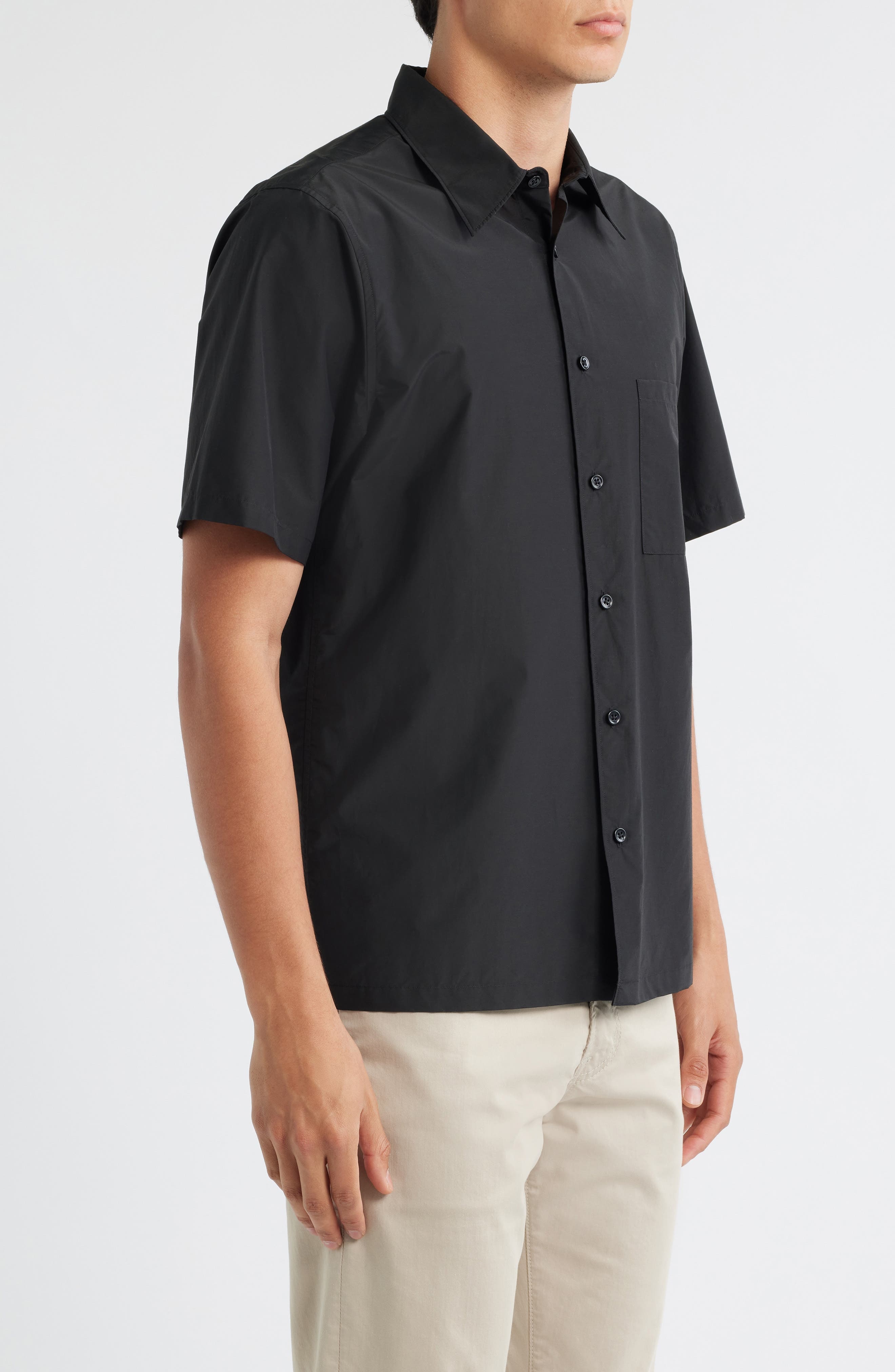 Theory Noll Soft Lawn Short Sleeve Button-Up Shirt in Black at Nordstrom - 4