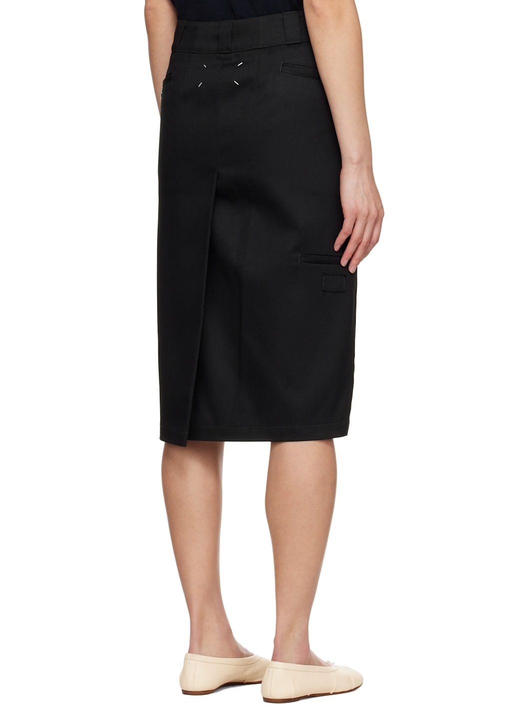 Black Skater Chino Midi Skirt - 3