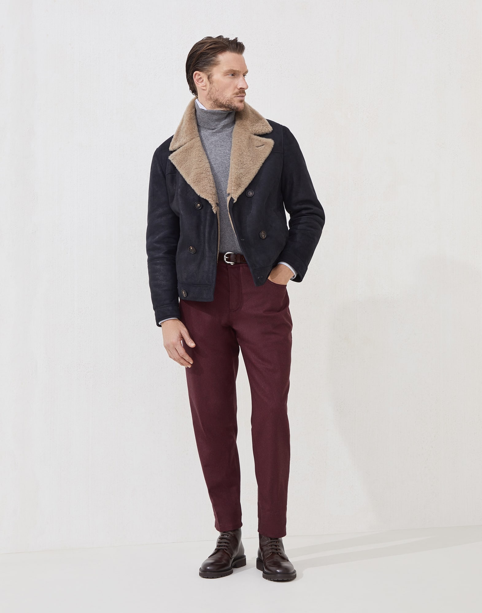 Virgin wool flannel five-pocket trousers - 4